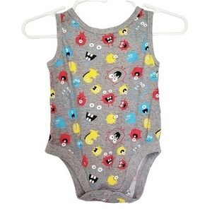 🟢K1100 * Garanimals Monster Boys Bodysuit Gray Red Yellow Blue Size 0-3M